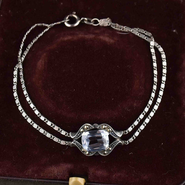 Vintage Silver Double Chain Blue Topaz Bracelet - Boylerpf
