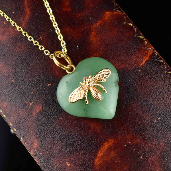 Vintage Bee Aventurine Heart Pendant Necklace - Boylerpf