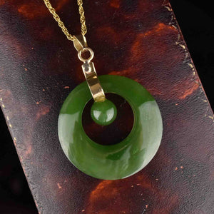 Vintage 14K Gold Jade Target Pendant Necklace - Boylerpf