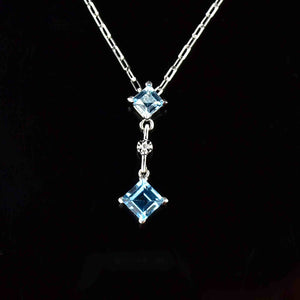 14K White Gold Diamond Blue Topaz Pendant Necklace - Boylerpf