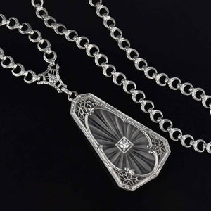 Art Deco Rock Crystal Diamond Necklace by Krementz, Diana - Boylerpf
