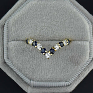 Vintage 18K Gold Diamond Sapphire Chevron Ring - Boylerpf