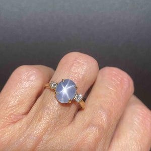 Art Deco 18K Gold Natural Star Sapphire Diamond Ring - Boylerpf