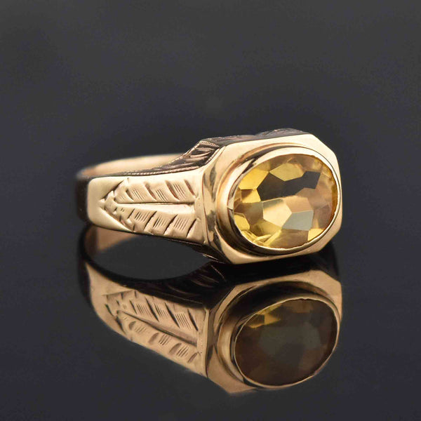 Art Deco Gold Smooth Top Citrine Ring, Sz 8.75 - Boylerpf