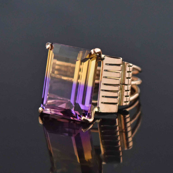 SOLD Retro 14K Gold Large 14 CTW Ametrine Ring, Sz 6 - Boylerpf