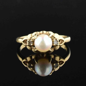 10K Gold Pearl Solitaire Engagement Ring, Sz 6 - Boylerpf
