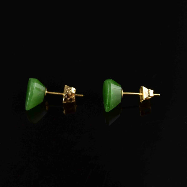14K Gold Jade Heart Stud Earrings - Boylerpf