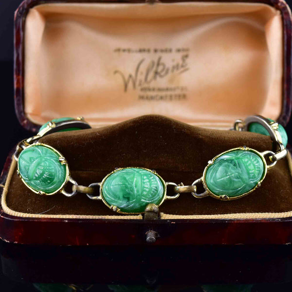 Vintage Green Scarab Gold Fill Bracelet - Boylerpf