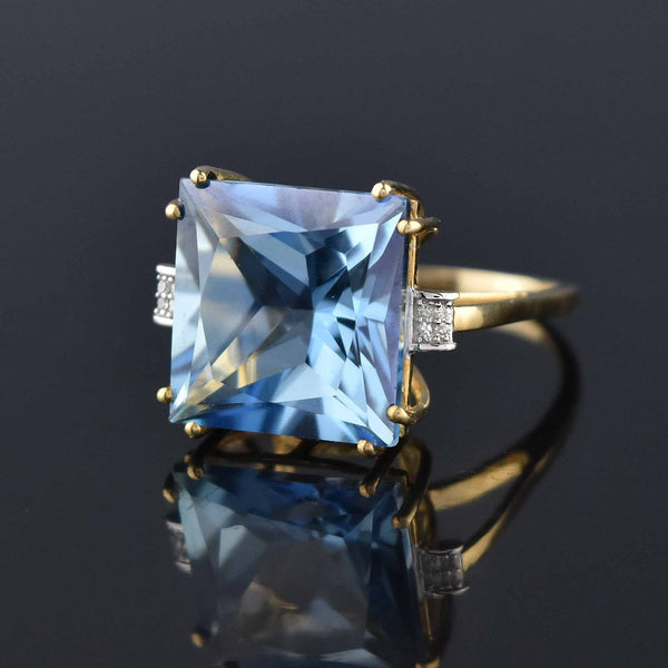 Diamond Princess Cut Blue Topaz Cocktail Ring - Boylerpf