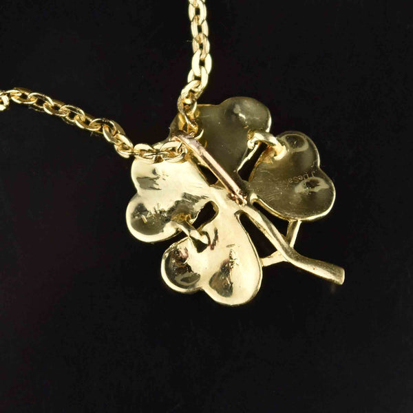 Diamond 14K Gold Enamel Clover Pendant, Art Nouveau Style - Boylerpf