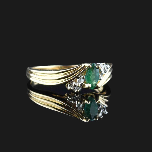 Vintage 10K Gold Emerald Diamond Ring, Sz 6.25 - Boylerpf