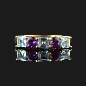 Gold Amethyst Blue Topaz Stacking Band Ring - Boylerpf