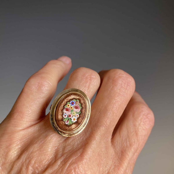 Antique Goldstone Micro Mosaic Ring, 10K Gold - Boylerpf
