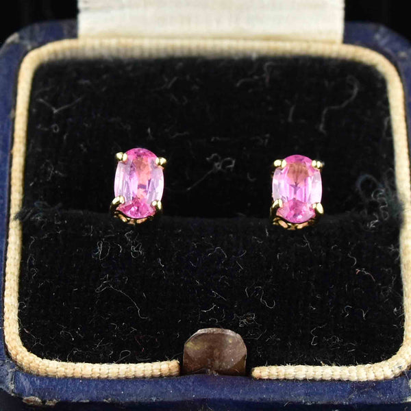 Vintage 14K Gold Pink Sapphire Stud Earrings - Boylerpf