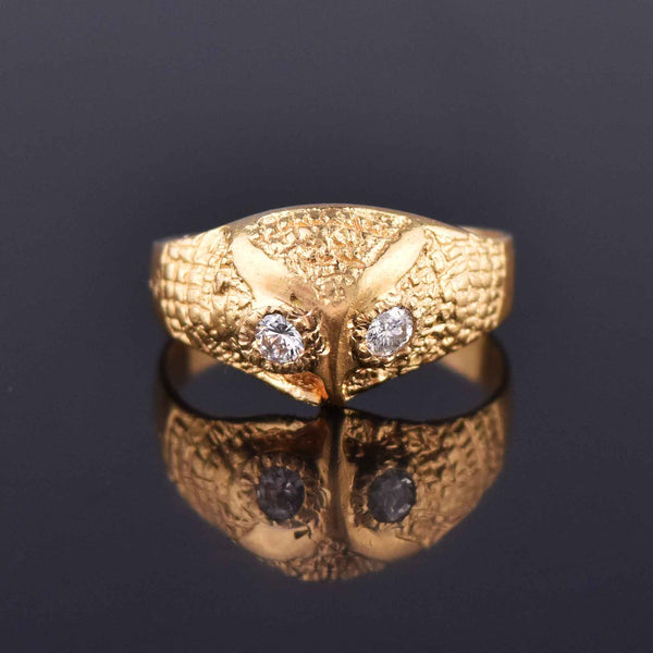 Vintage 18K Gold Diamond Eye Owl Ring - Boylerpf