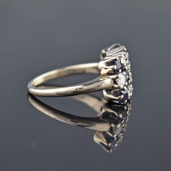 Checkerboard Sapphire & Diamond 14K White Gold Ring - Boylerpf