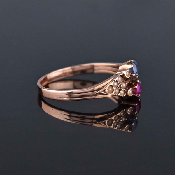 Antique Victorian 14K Rose Gold Pearl Ruby Sapphire Ring - Boylerpf