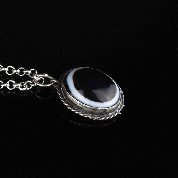 Victorian Silver Scottish Bullseye Agate Pendant Necklace - Boylerpf