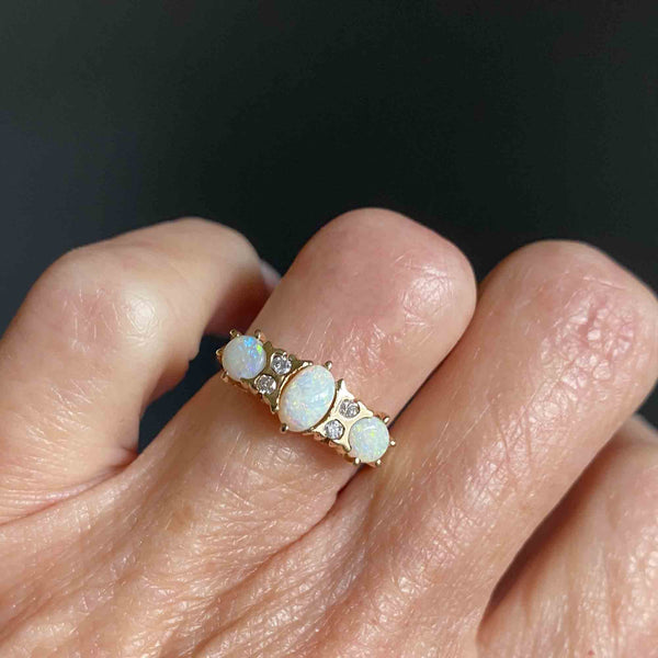 ON HOLD Vintage 14K Gold Diamond & Opal Three Stone Ring - Boylerpf