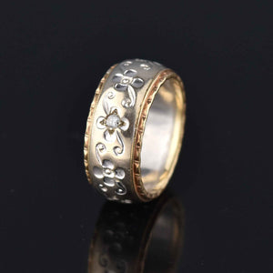 Antique 14K Gold Wide Diamond Eternity Band Ring - Boylerpf