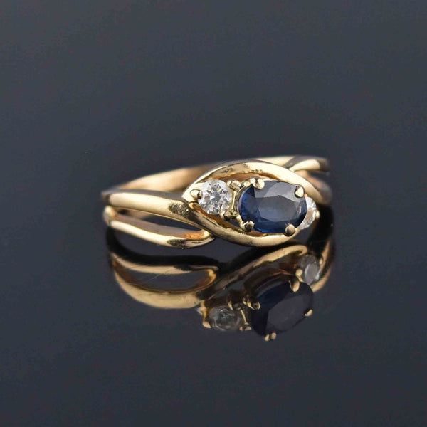 Vintage Diamond Sapphire Ring in 14K Gold, Sz 6.25 - Boylerpf