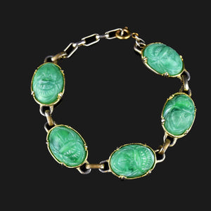 Vintage Green Scarab Gold Fill Bracelet - Boylerpf