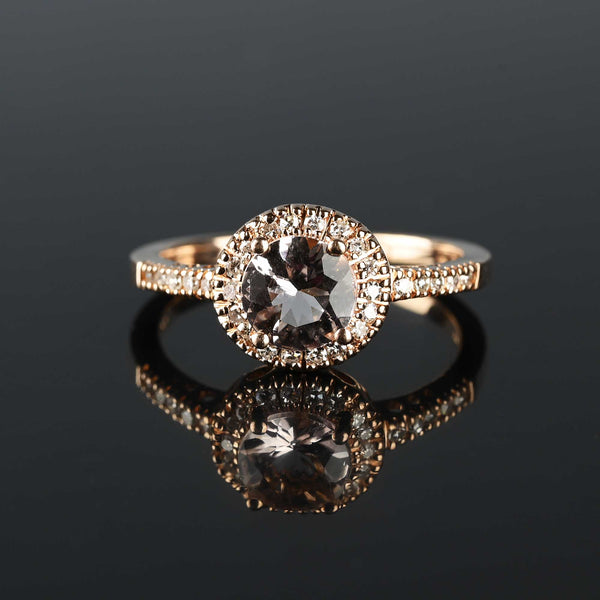 Diamond Halo Morganite Ring in 14K Rose Gold - Boylerpf