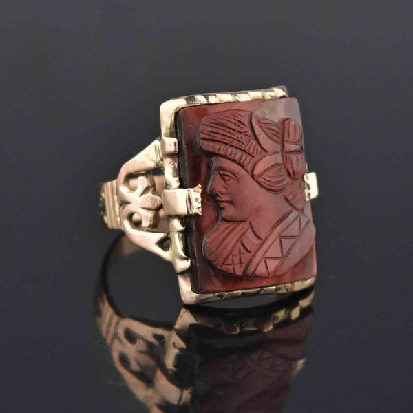 Antique Victorian Goddess Hera Tiger Eye Cameo Ring, Sz 9 - Boylerpf