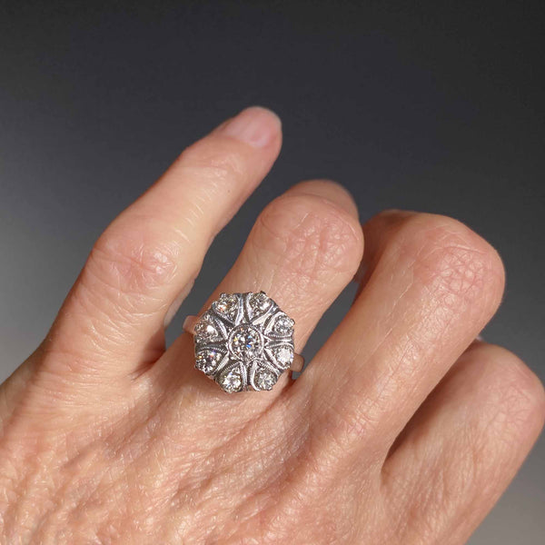 Antique Edwardian Diamond Cluster Ring in 14K White Gold - Boylerpf