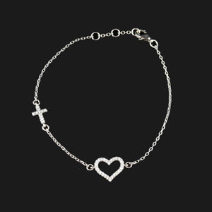 Sterling Silver Diamond Heart Cross Bracelet - Boylerpf