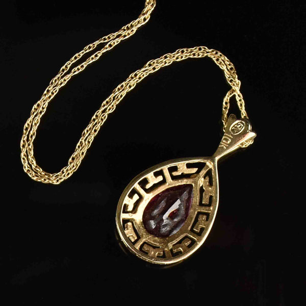 10K Gold Greek Key Ruby Pendant Necklace - Boylerpf