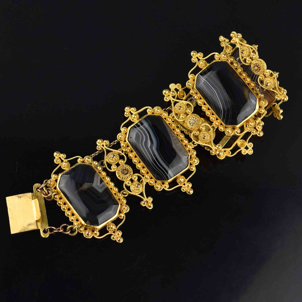 Antique Victorian Cannetille Scottish Banded Agate Bracelet - Boylerpf