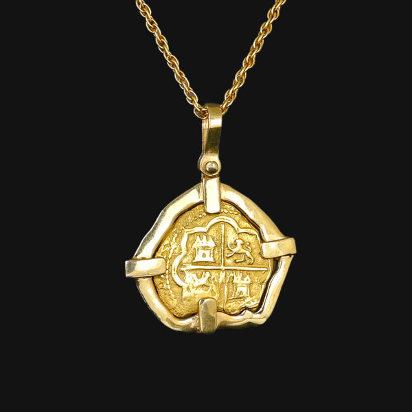 Abstract Atocha Coin Pendant Necklace in 14K Gold - Boylerpf
