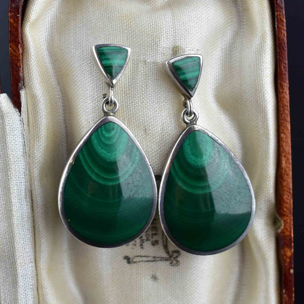 Silver Malachite Post Dangle Earrings - Boylerpf