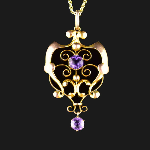 Edwardian Gold Amethyst Lavaliere Pendant Necklace - Boylerpf