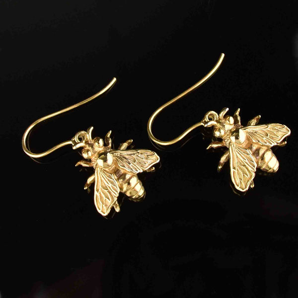 Vintage 9K Gold Bee Pendant Earrings - Boylerpf