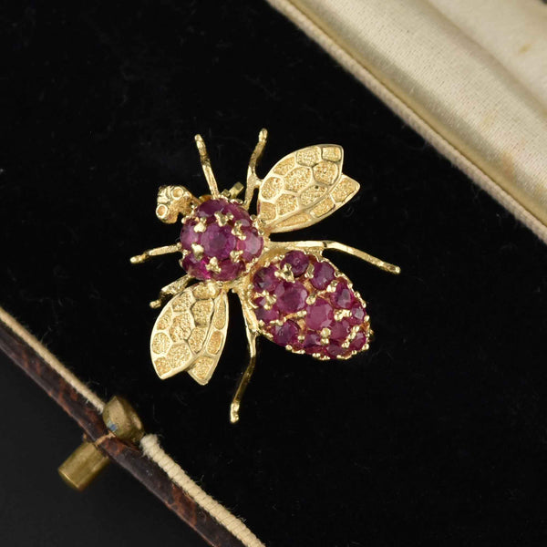 Vintage 14K Gold Natural Ruby Bee Brooch Pendant - Boylerpf