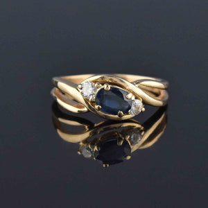 Vintage Diamond Sapphire Ring in 14K Gold, Sz 6.25 - Boylerpf