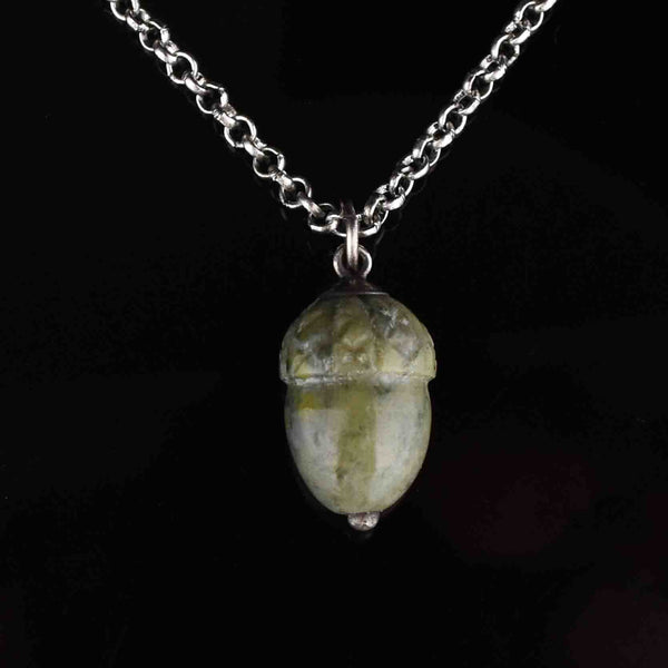 Edwardian Silver Connemara Marble Acorn Pendant Necklace - Boylerpf