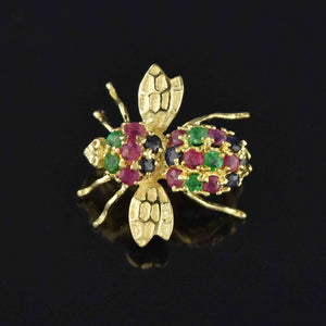 Ruby Sapphire Emerald Bumble Bee Brooch Pendant in 14K Gold - Boylerpf