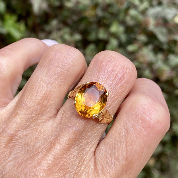 Vintage 18K Gold 6 CTW Golden Citrine Ring - Boylerpf