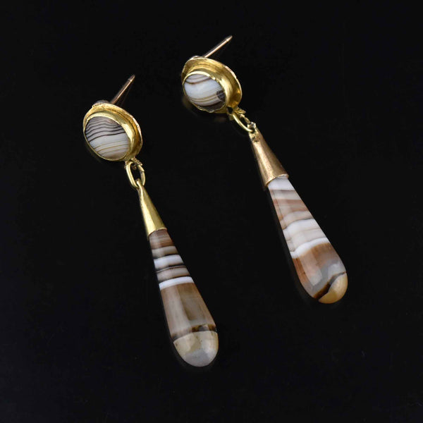 Antique Victorian Scottish Banded Agate Earrings - Boylerpf
