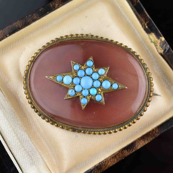 Antique Victorian Turquoise Star Agate Brooch Pin - Boylerpf