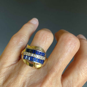 Retro 18K Gold Sapphire Diamond Cocktail Ring - Boylerpf