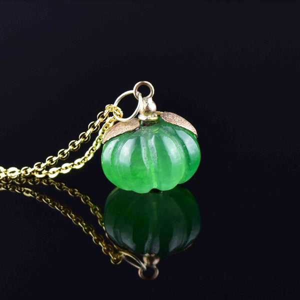 Carved Jade Pumpkin Gold Charm Necklace - Boylerpf