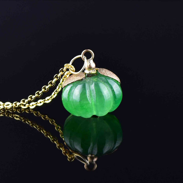 Gold Carved Jade Pumpkin Charm Necklace - Boylerpf