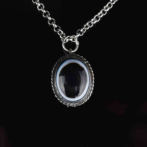 Victorian Silver Scottish Bullseye Agate Pendant Necklace - Boylerpf