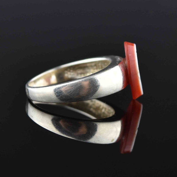Vintage Silver Concave Carnelian Banded Agate Ring - Boylerpf