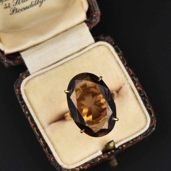 14K Gold Vintage 15.5 CTW Smoky Quartz Ring, Sz 7.5 - Boylerpf