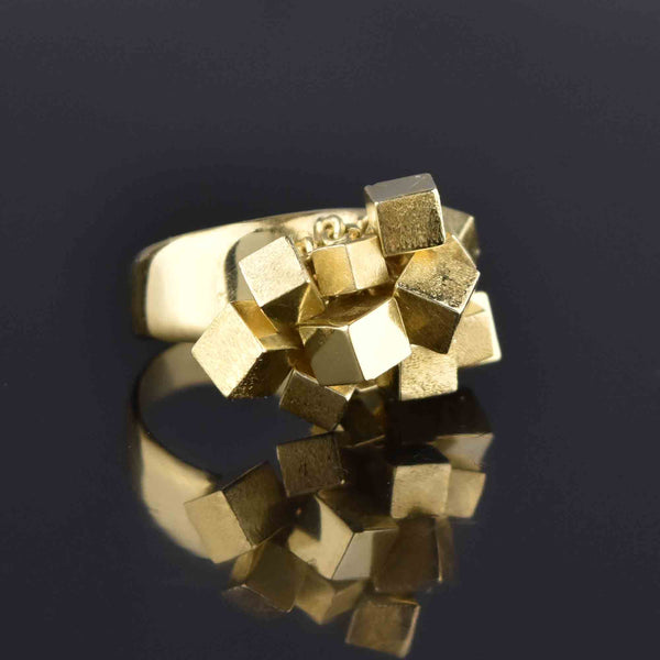 Vintage Heavy 14K Gold Dangle Charm Ring, Square Cubes - Boylerpf
